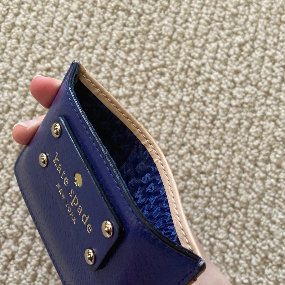 Kate Spade Cardholder Wallet Leather Navy Blue Tan Like New Small Colorblock
